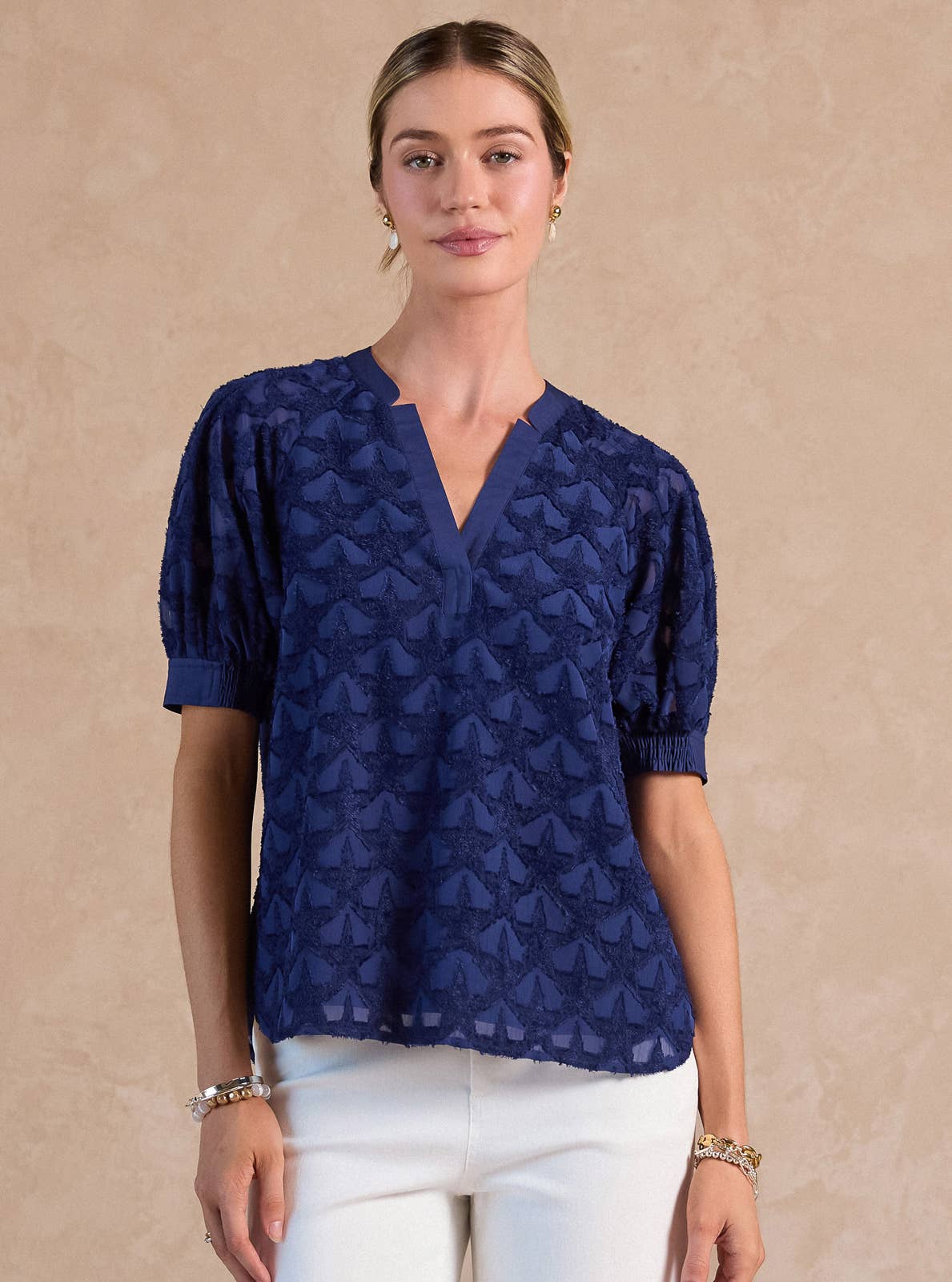 Star Pattern Short Sleeve Blouse