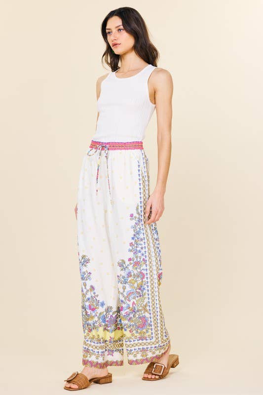 Border Print Wide Leg Pants