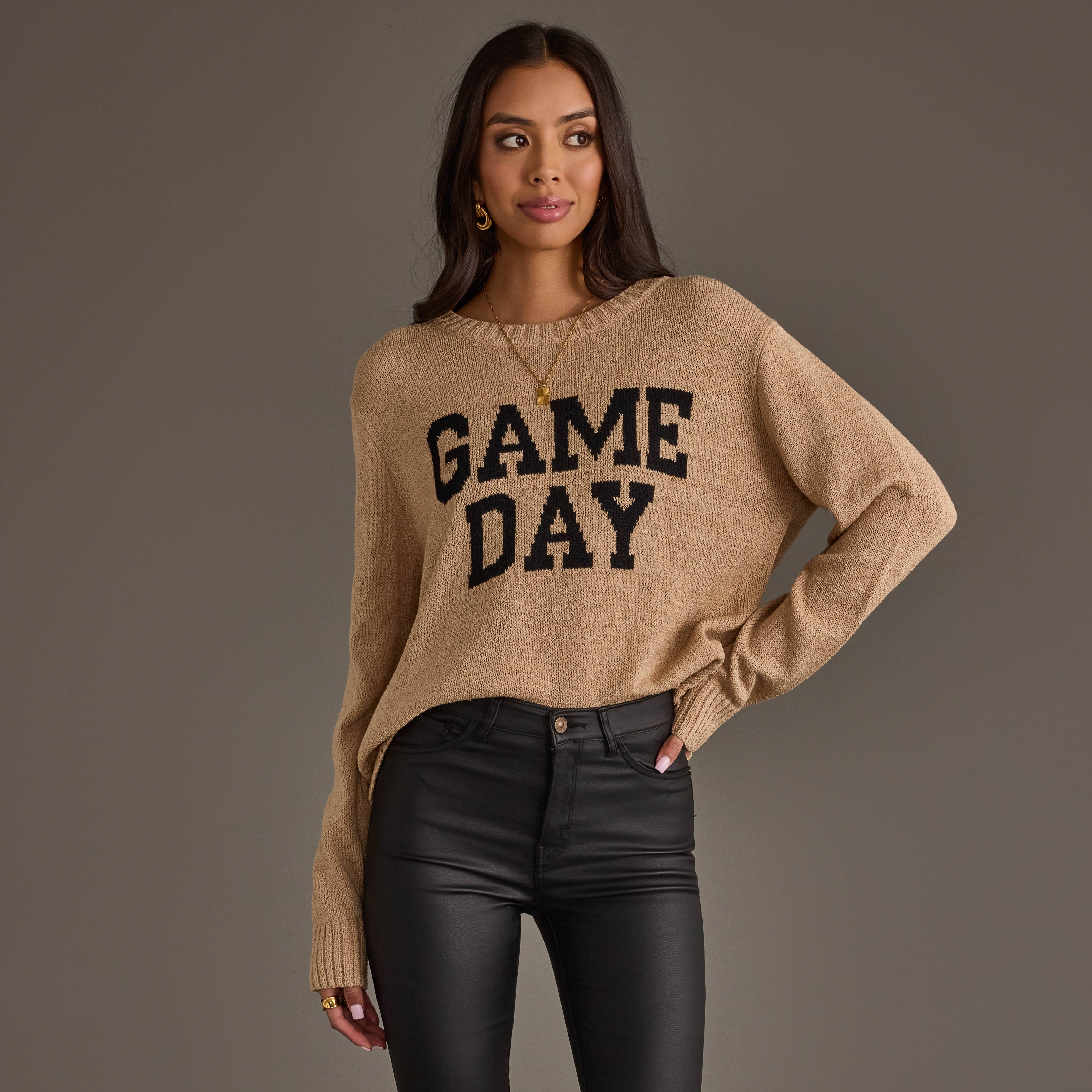 Tan & Black Game Day Lightweight Sweater