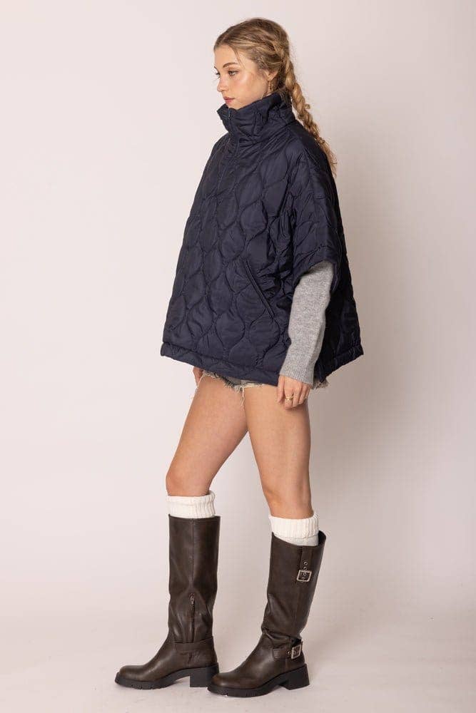 Quarter Zip Quilted Puffer Poncho