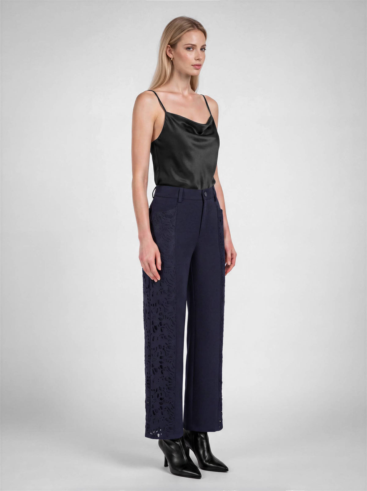 Lace-Paneled Wide-Leg Pants