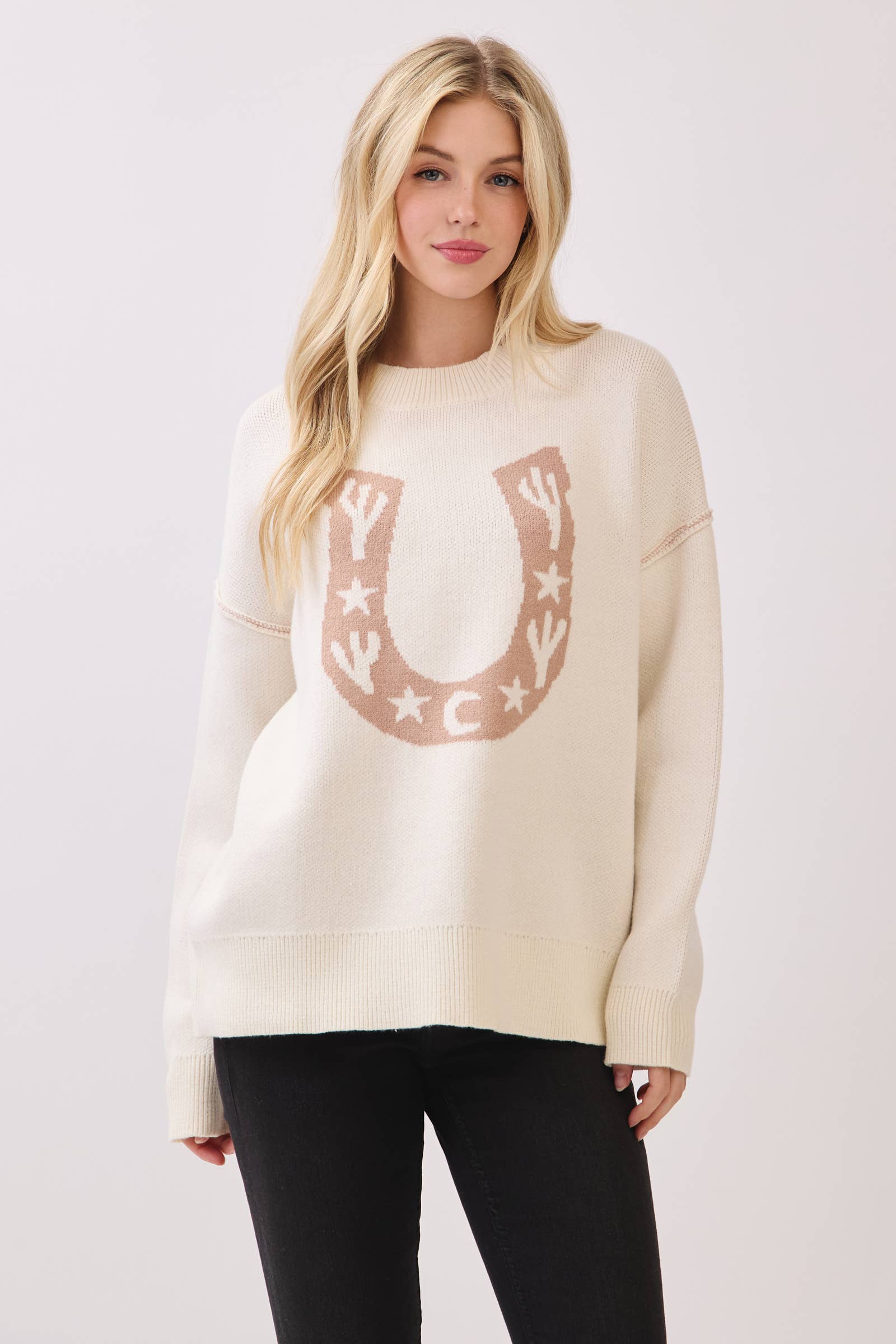 Western Horseshoe Cactus Knit Sweater