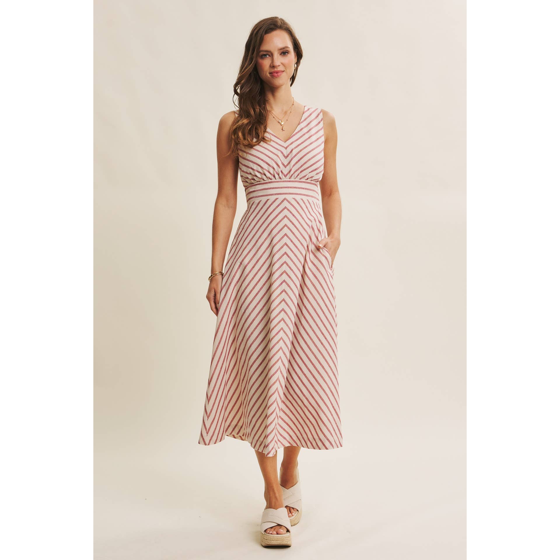 STRIPE FIT AND FLARE MIDI DRESS