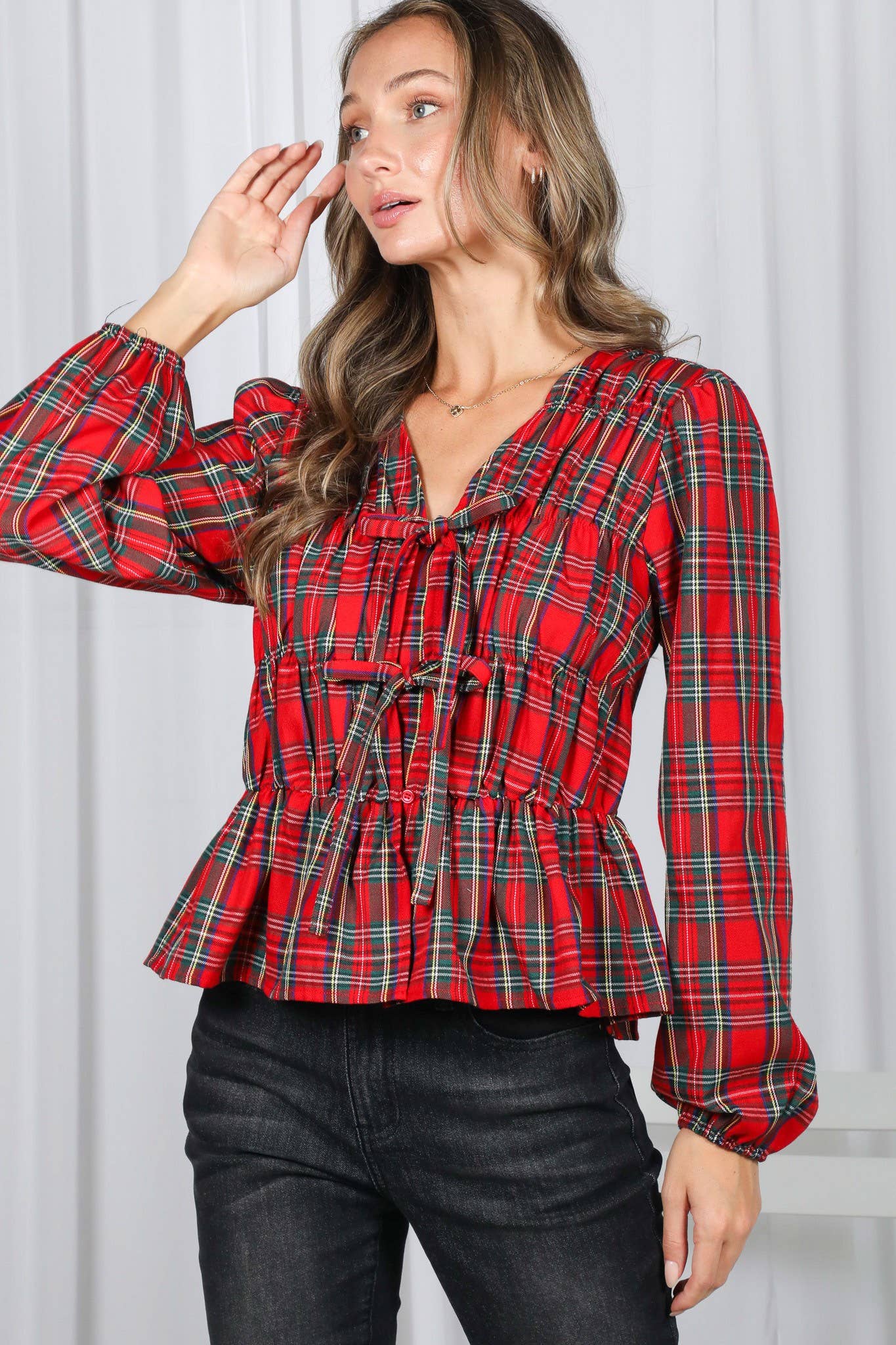Tie Plaid Blouse