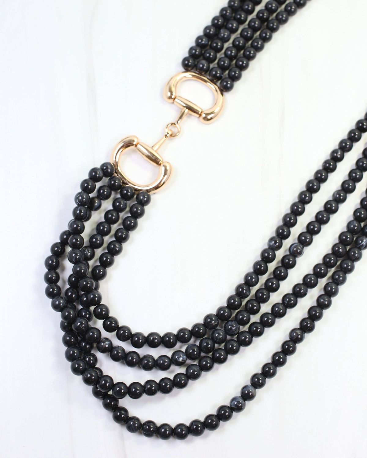 Braelyn Horsebit Beaded Layered Necklace Black