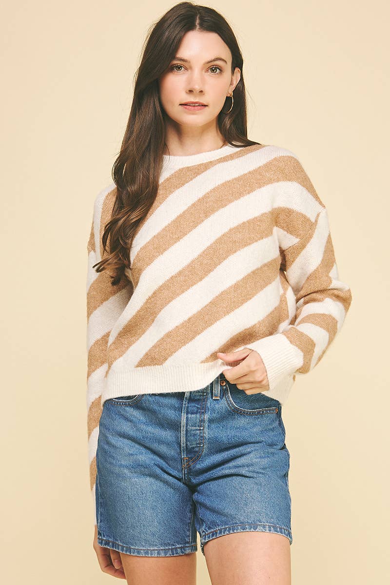 DIAGONAL STRIPE KNIT SWEATER