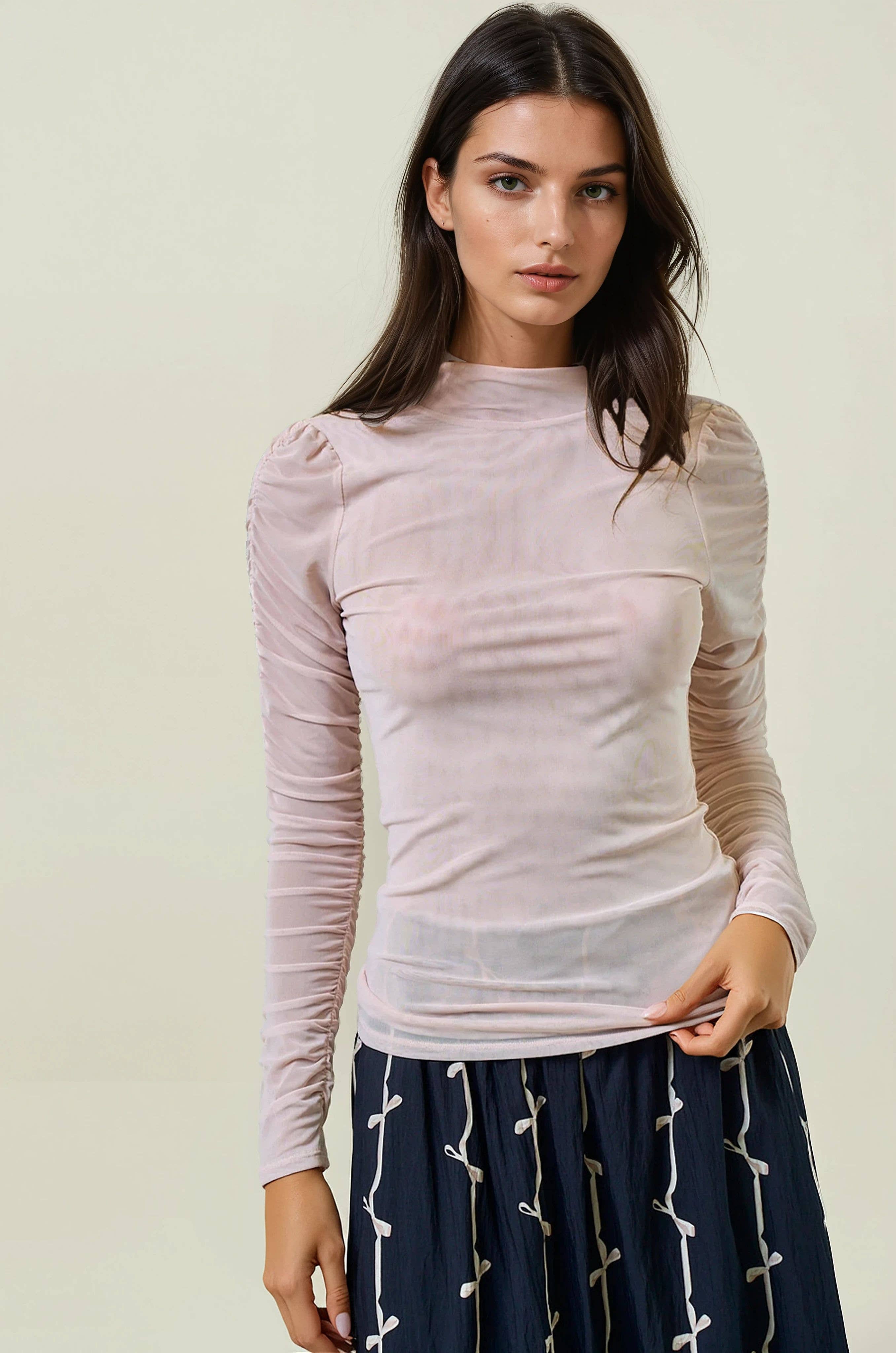 SEMI SHEER MOCK NECK
