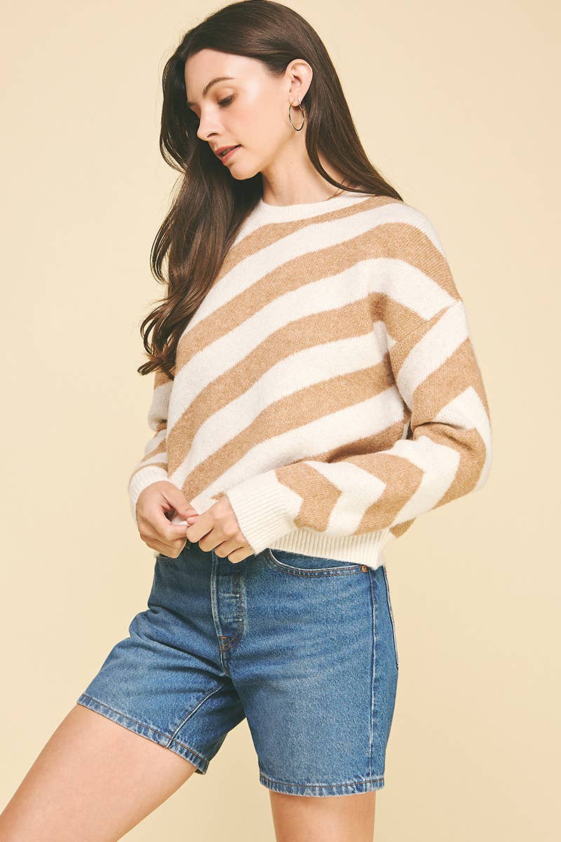 DIAGONAL STRIPE KNIT SWEATER