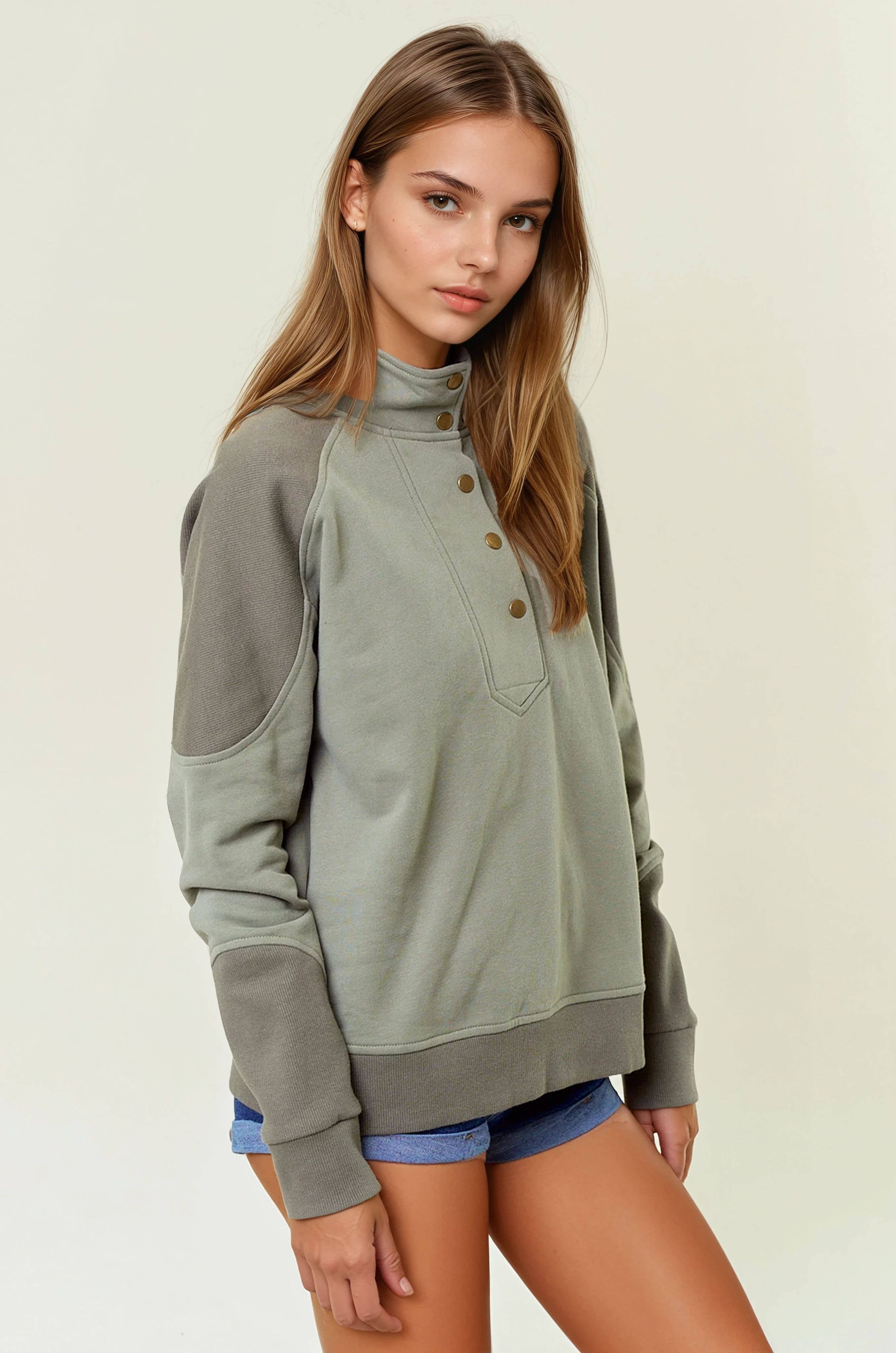French Terry Mock Neck Sweatshirt