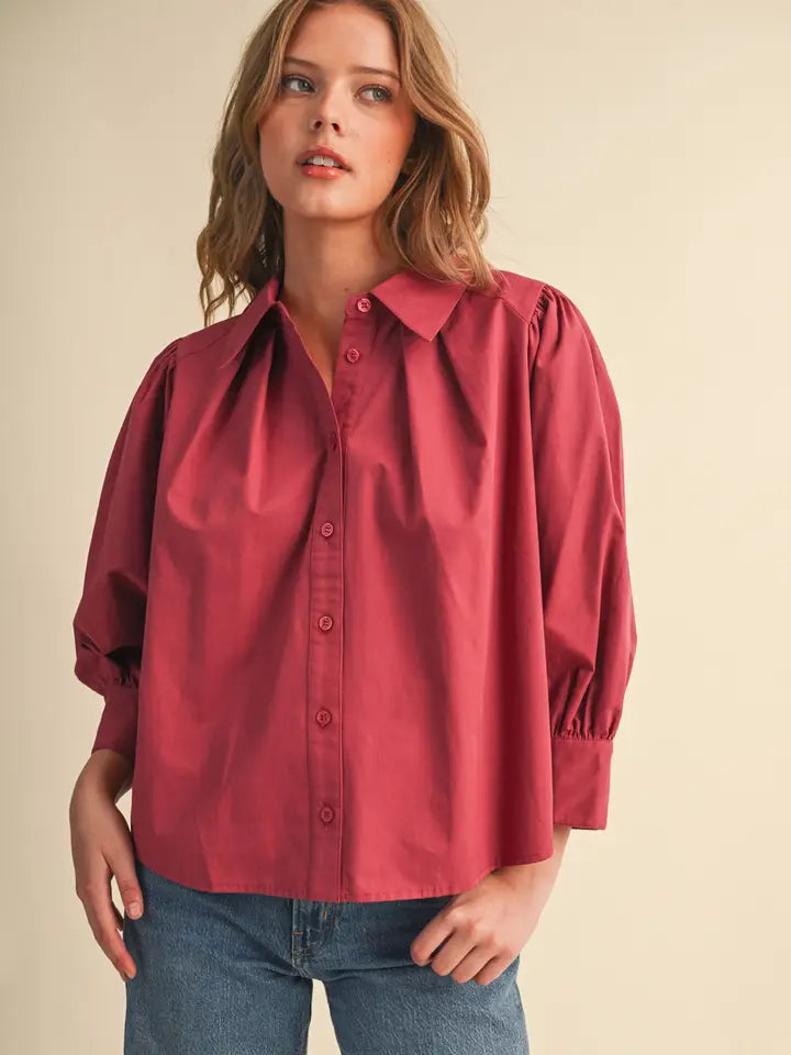 Puff Sleeve Button Down Top