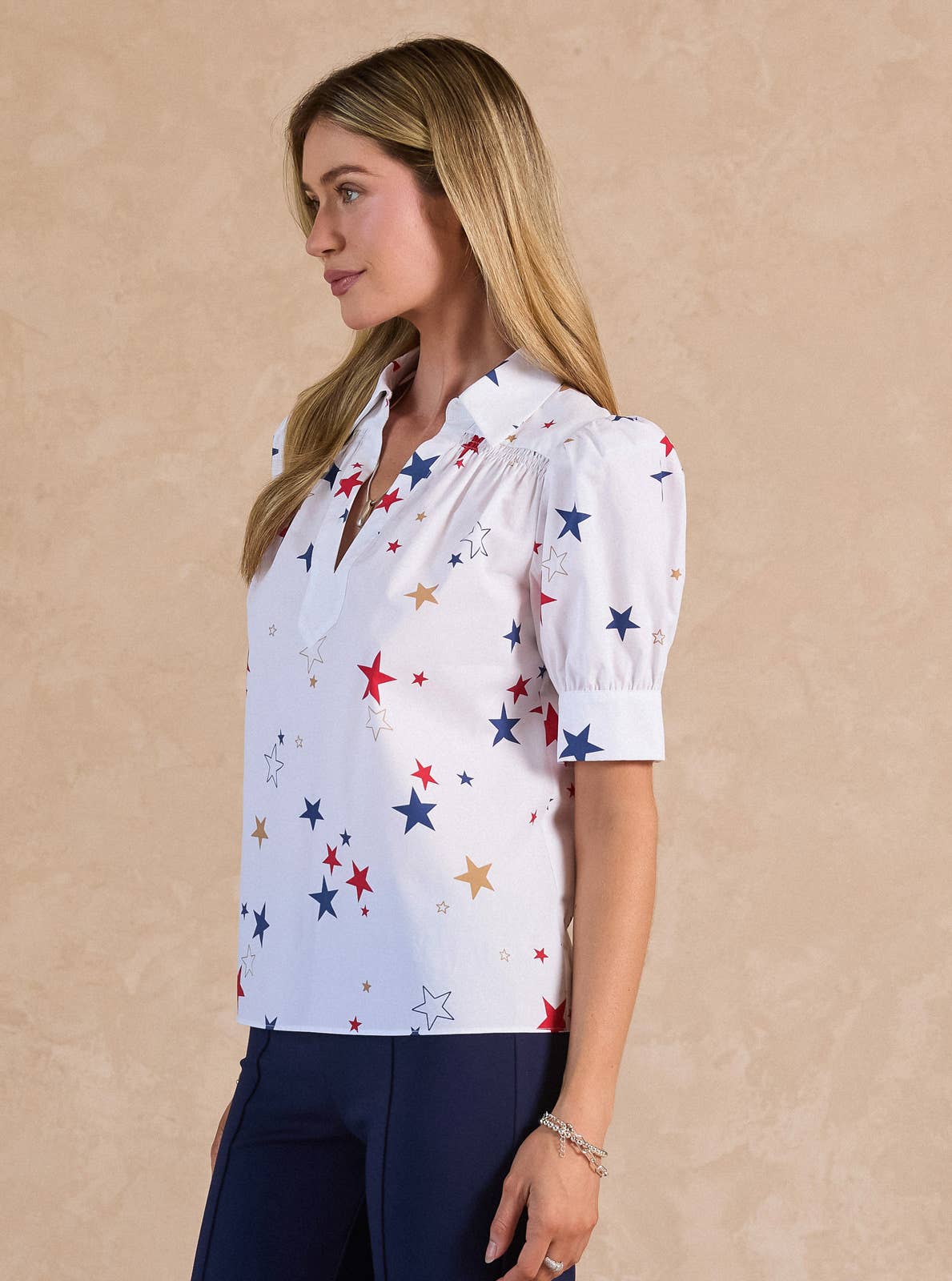 Star Printed Short Sleeve Blouse