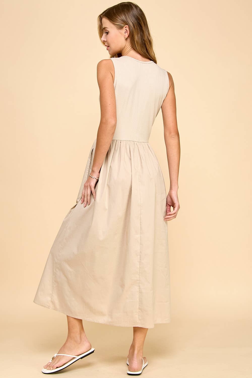 Solid Contrast Dress With Ribbed Top