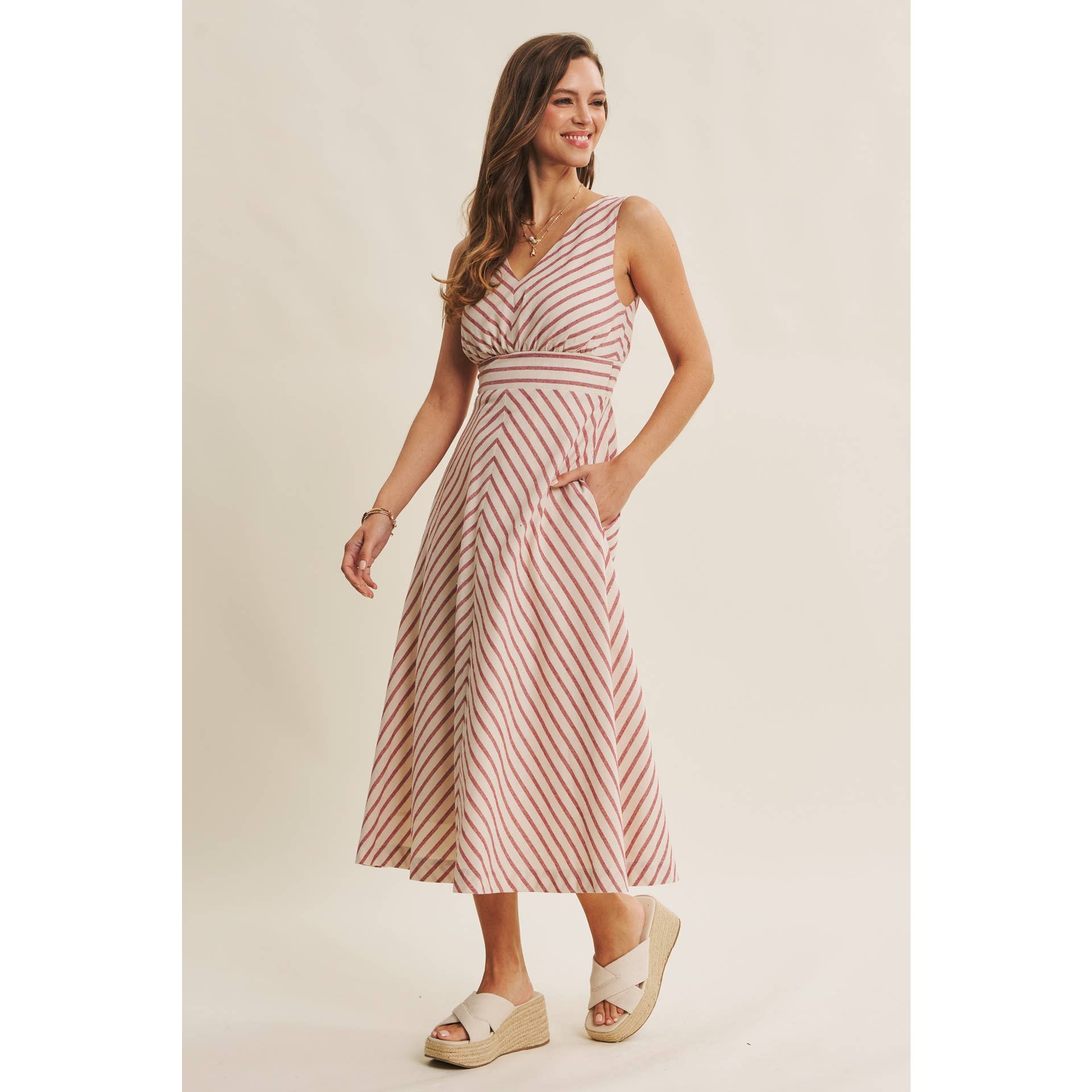 STRIPE FIT AND FLARE MIDI DRESS