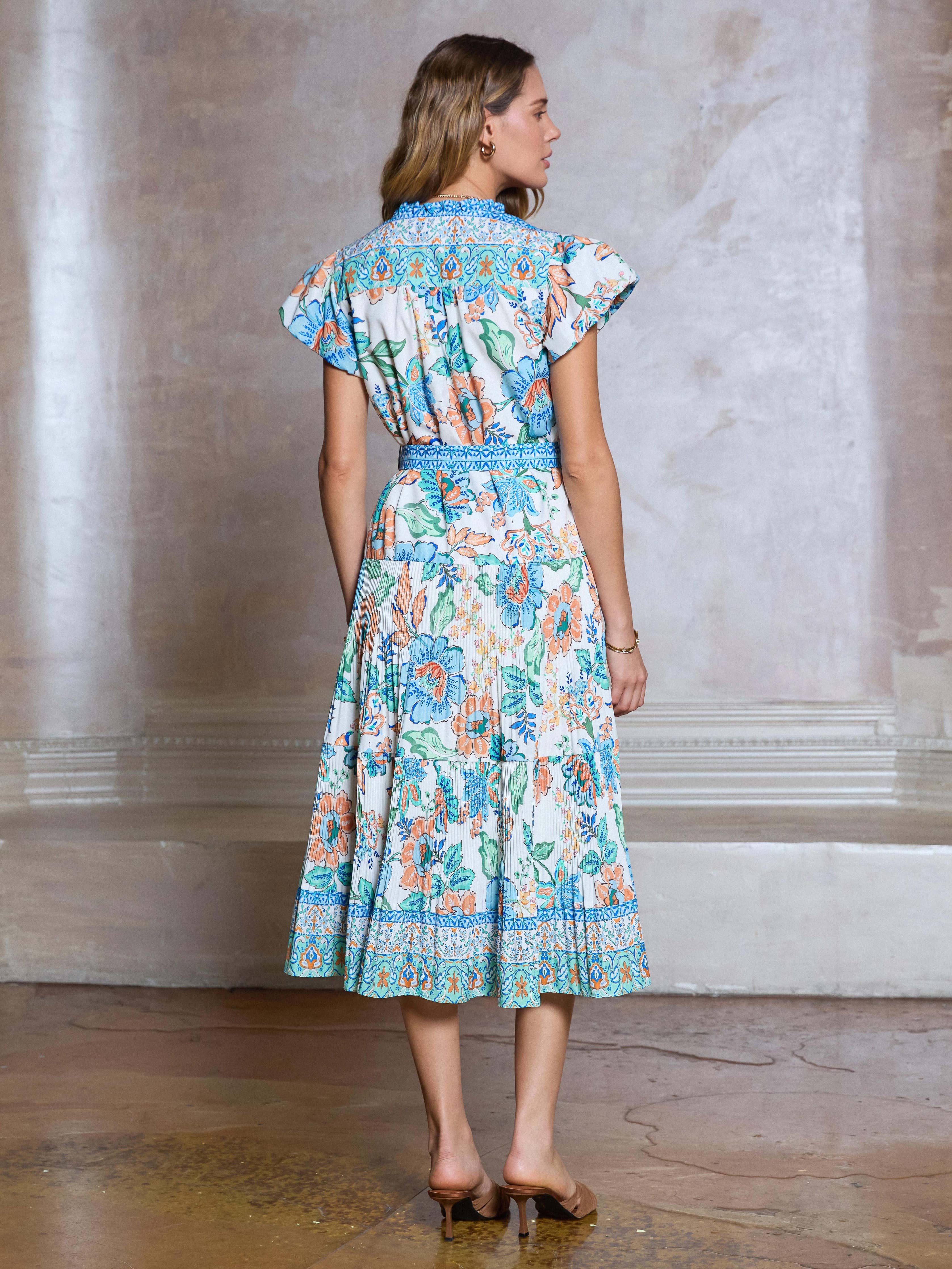 Floral Pleated Midi Dress