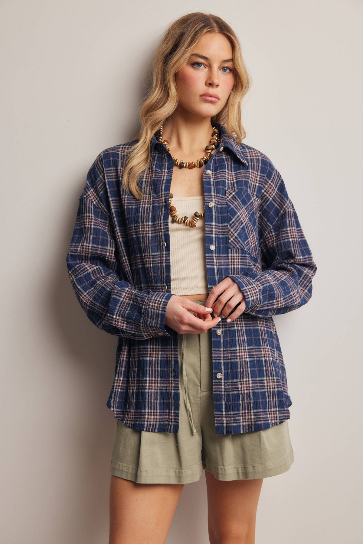 Soft Plaid Button-Up Shirt