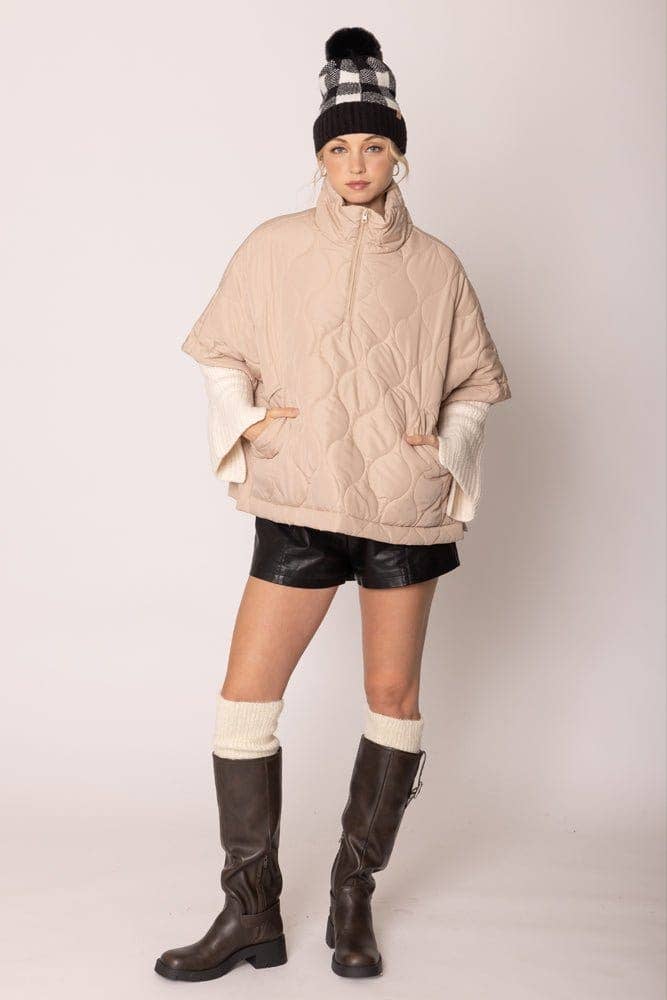 Quarter Zip Quilted Puffer Poncho