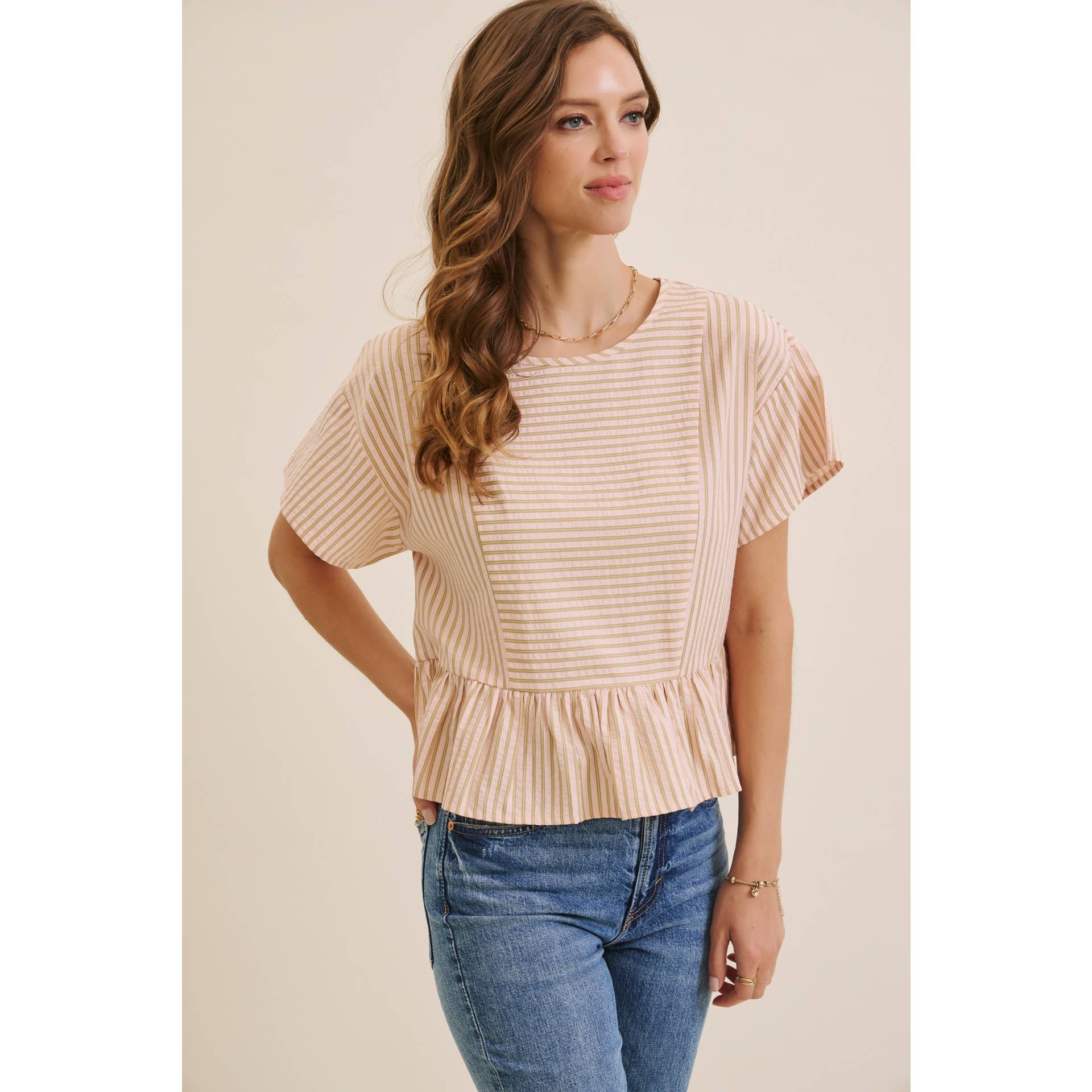 BABYDOLL STRIPE PEPLUM BLOUSE