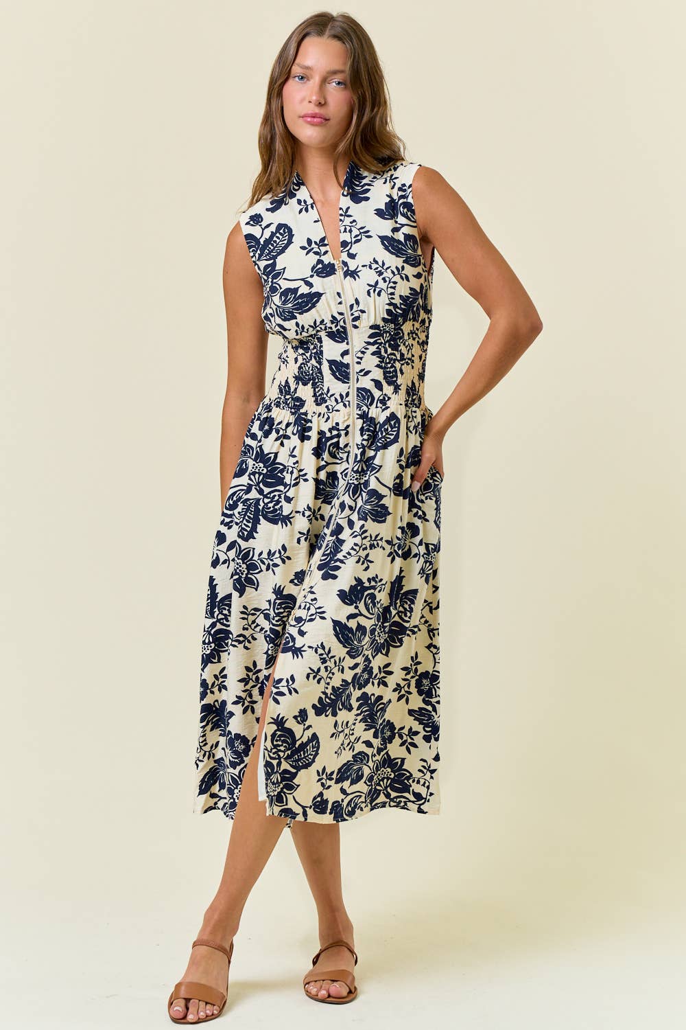 PAISLEY ZIP FRONT MIDI DRESS