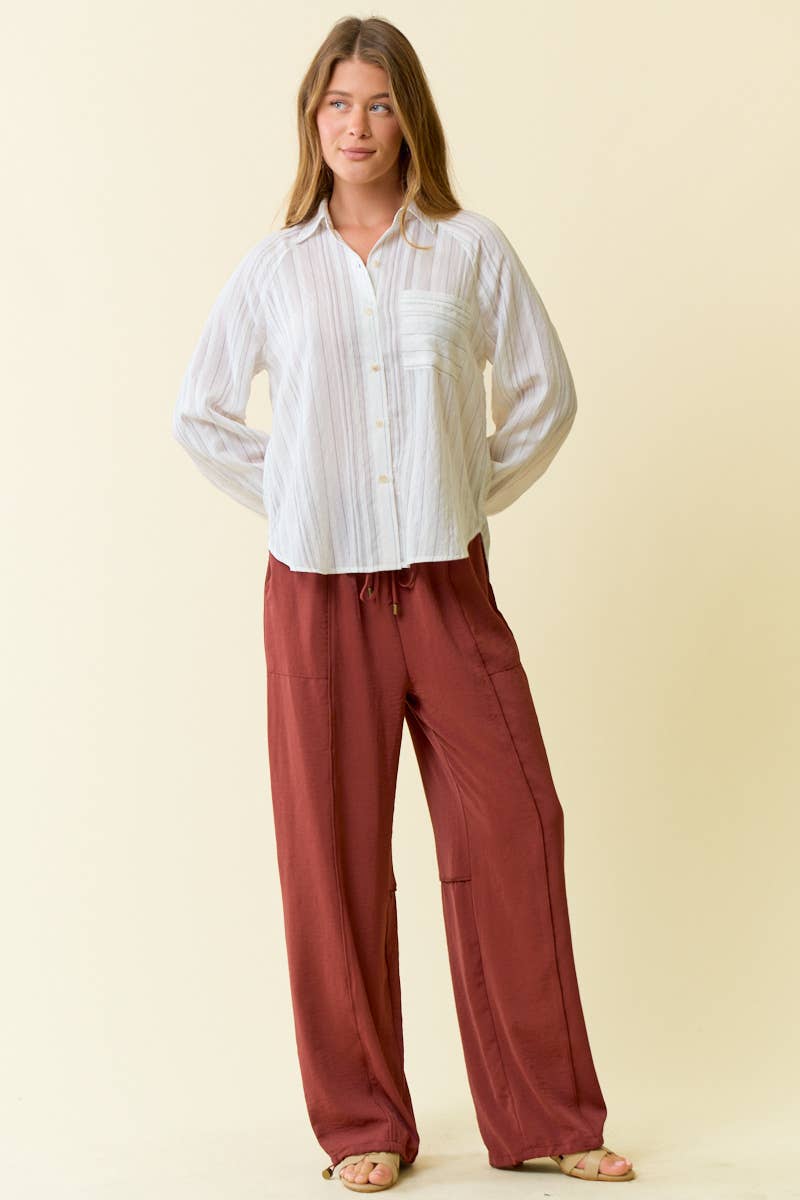 STRIPED RAGLAN SLEEVE BUTTON DOWN SHIRT