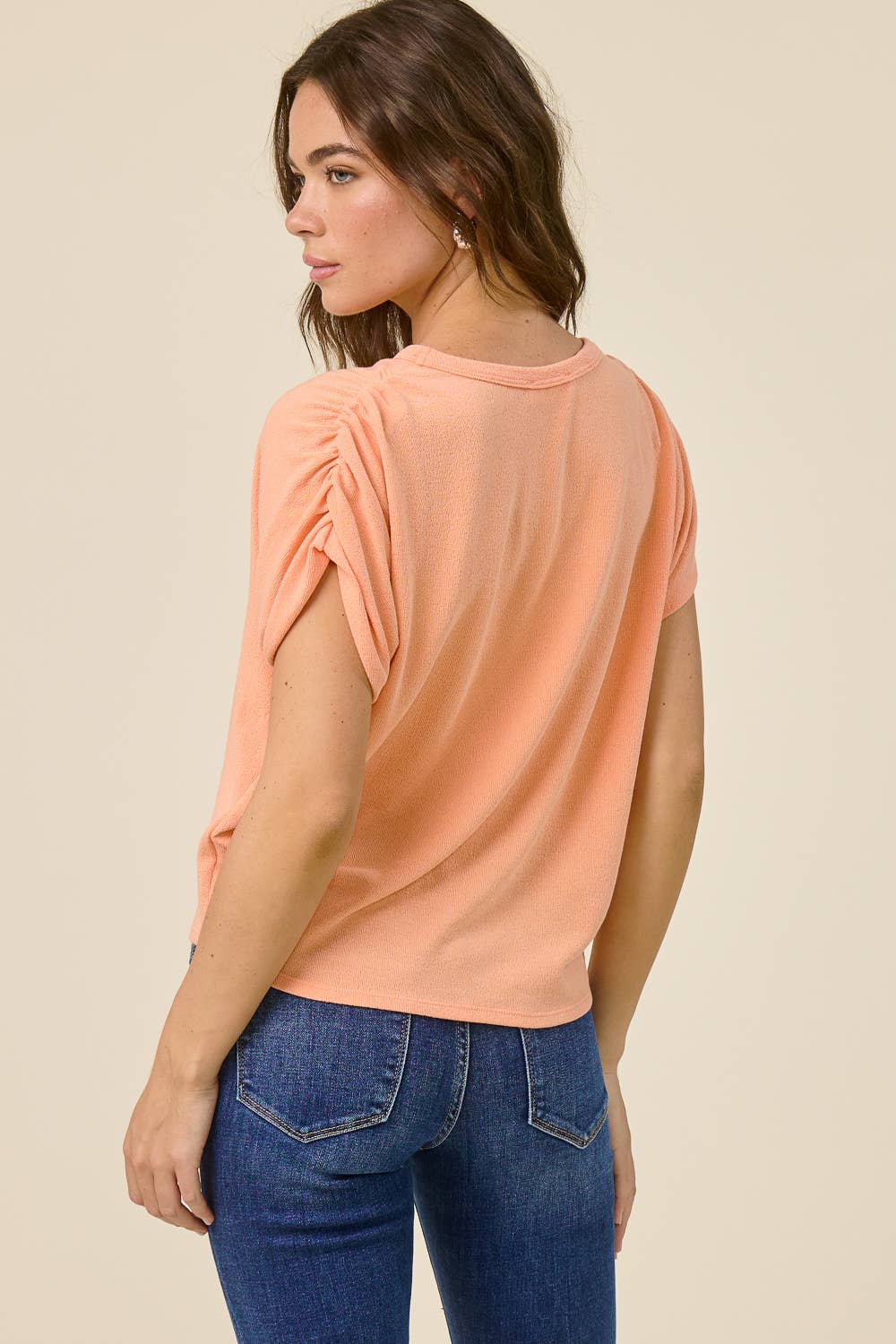 Ruched Shoulder Crepe Hacci Top