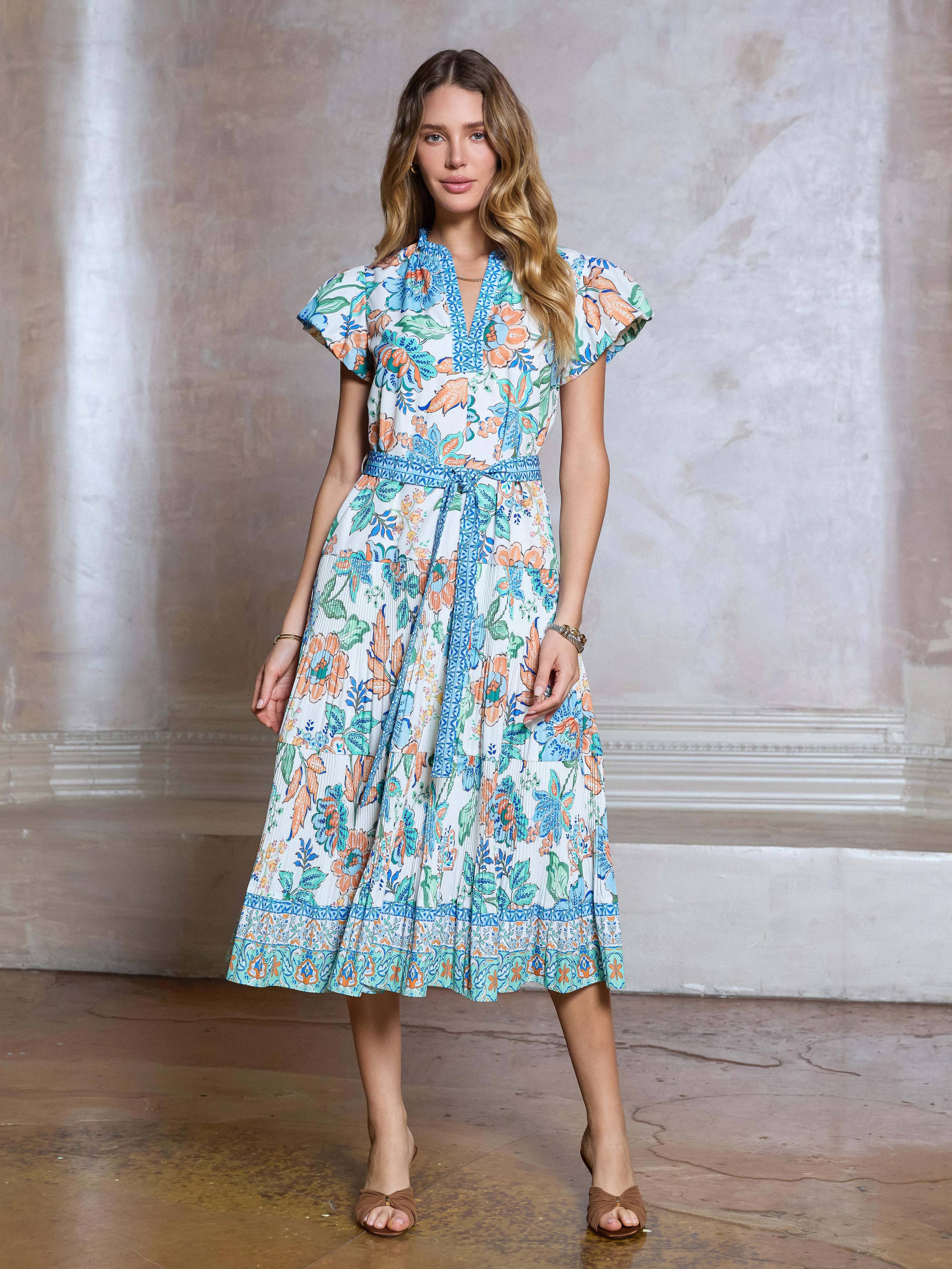 Floral Pleated Midi Dress