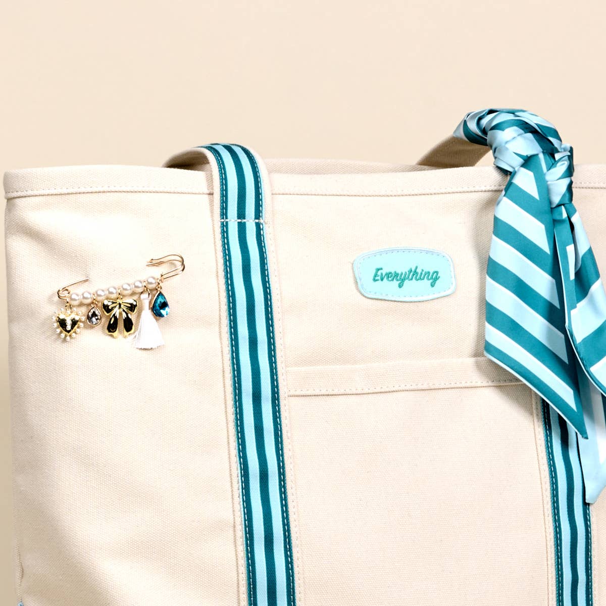 The Darling Canvas Tote Bag– Sicily Stripes Teal