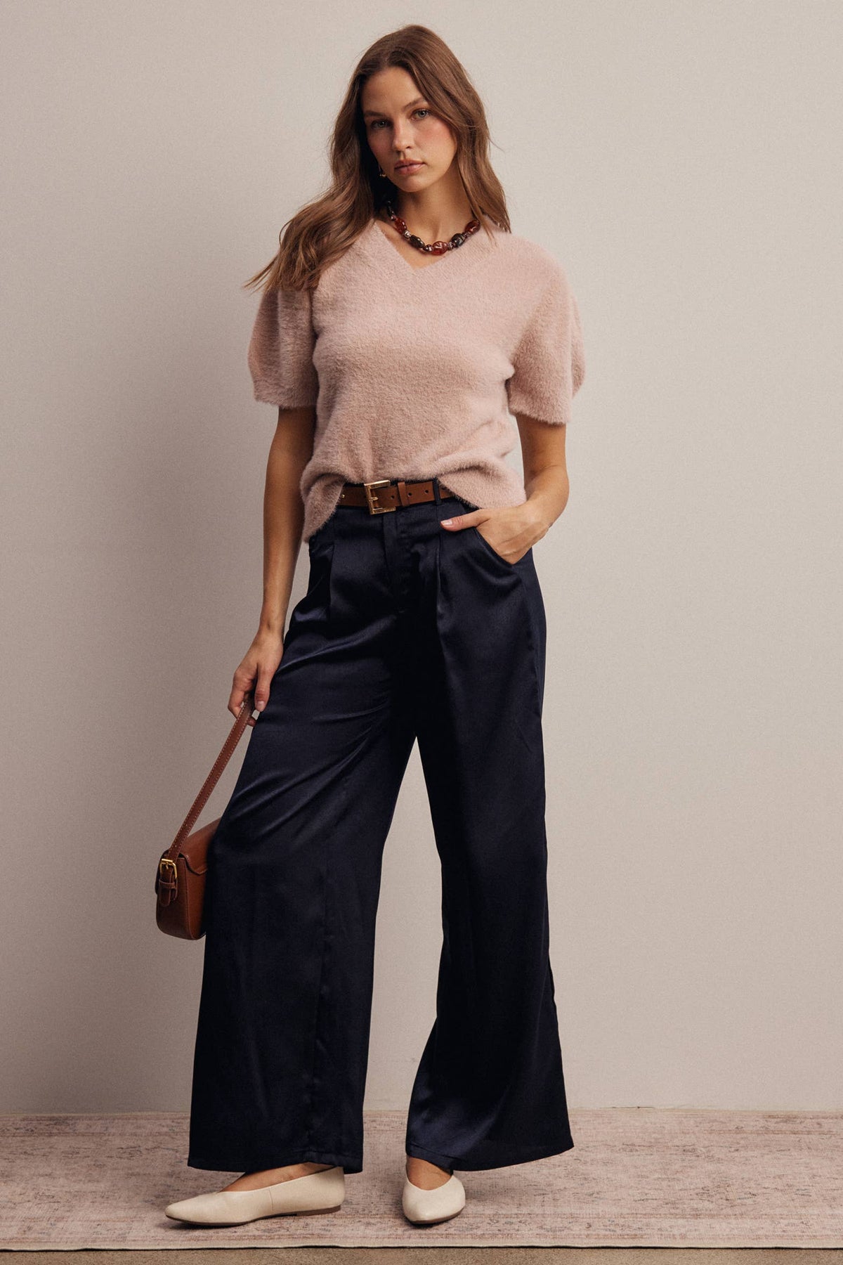 Fuzzy V-Neck Knit Top