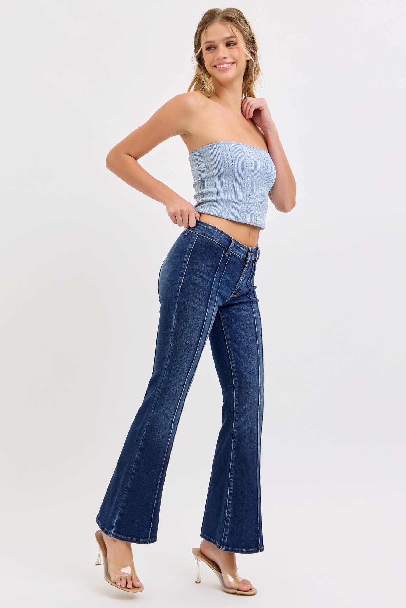 Mid Rise Flare Pintuck Seam