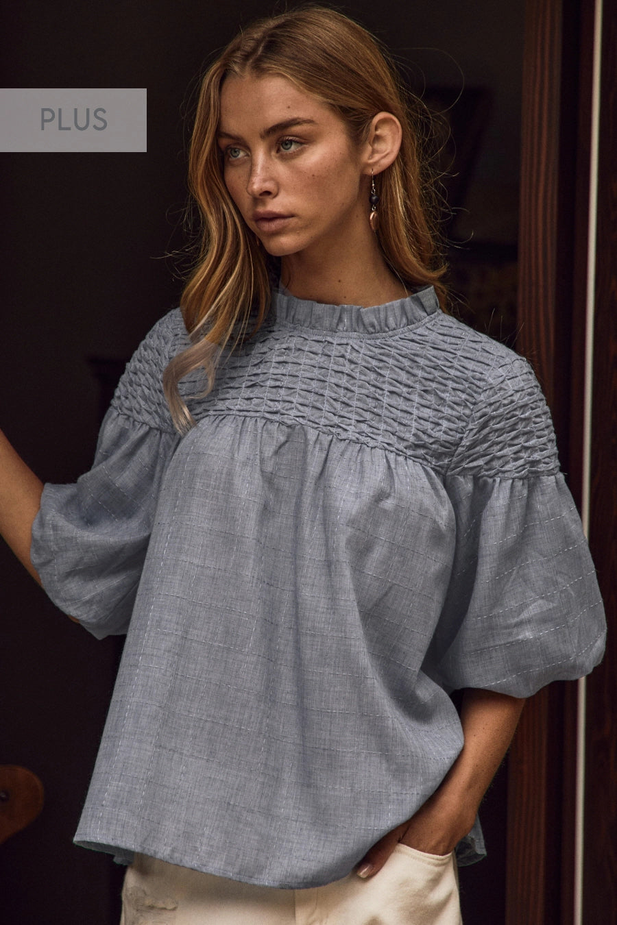 Smocked Neckline Blouse