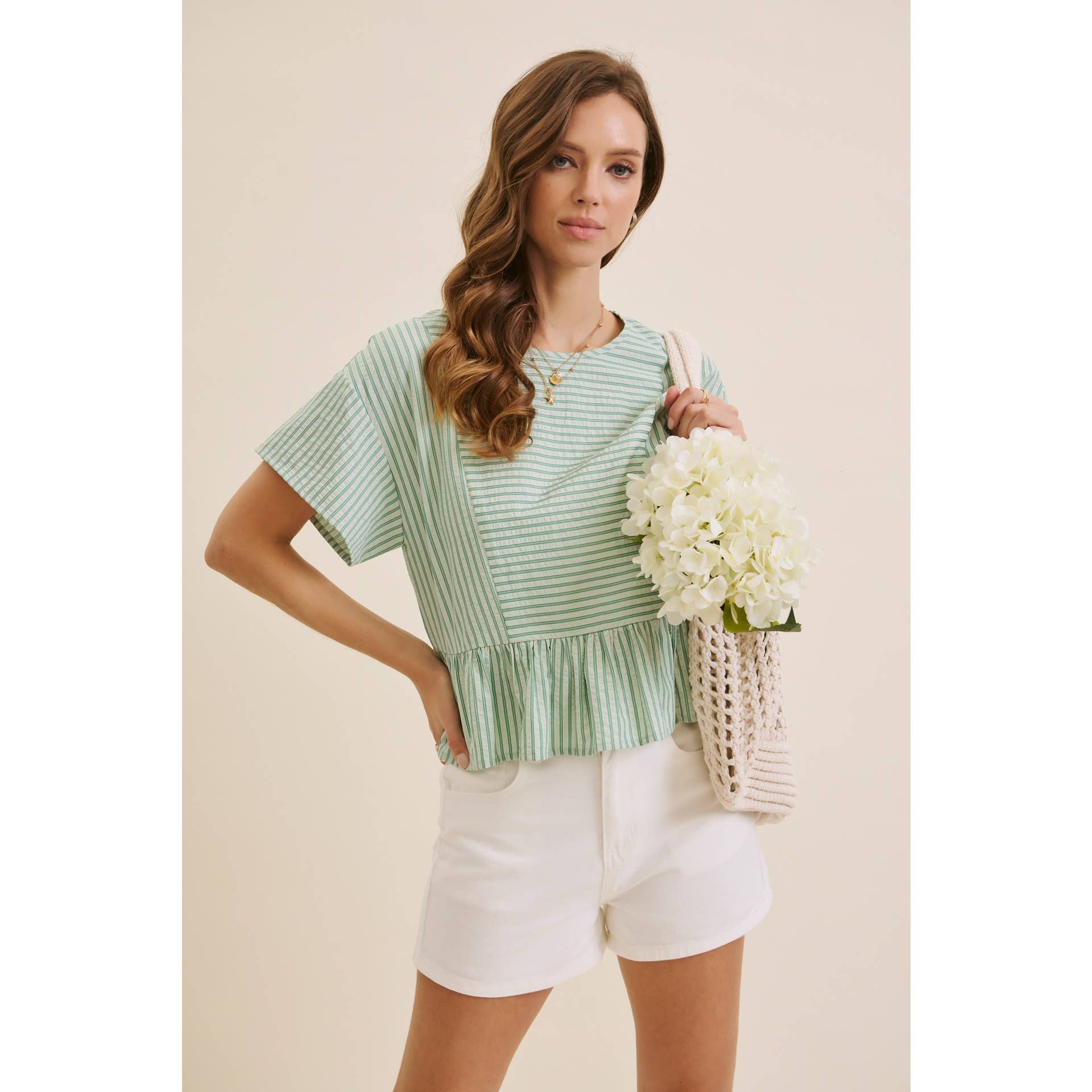 BABYDOLL STRIPE PEPLUM BLOUSE