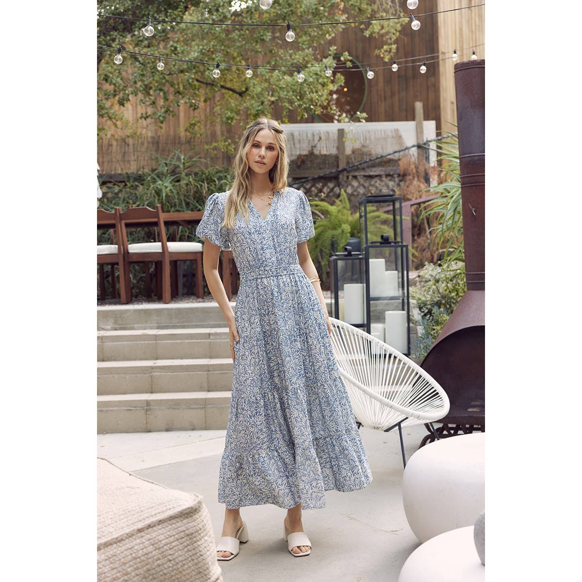 GARDEN LEAF FLOWY MAXI DRESS