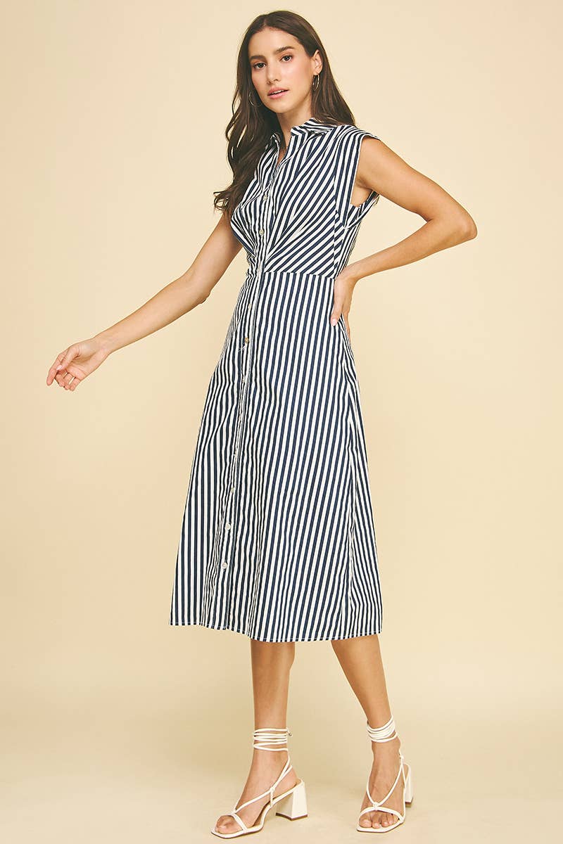 STRIPED BUTTON DOWN MIDI DRESS