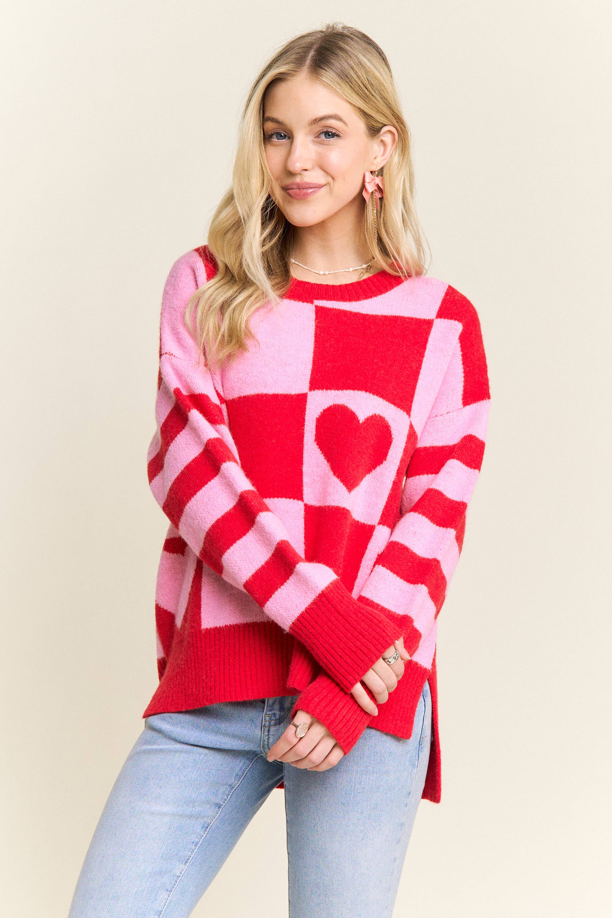 CHECKERBOARD HEART SWEATER