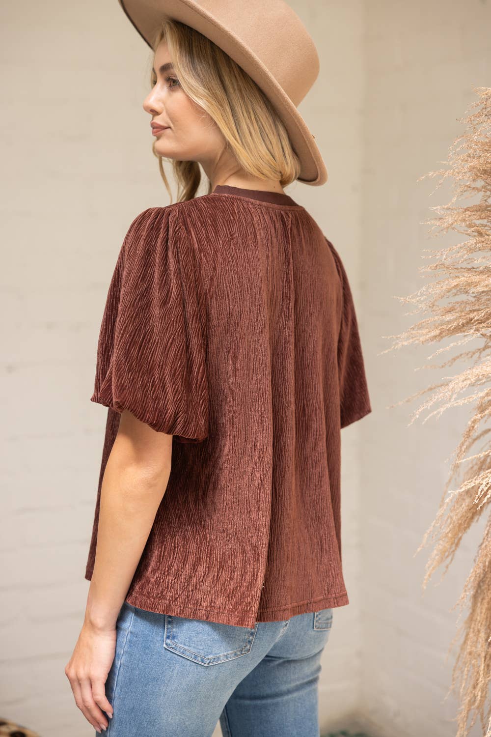 Velvet Bubble Sleeve Top