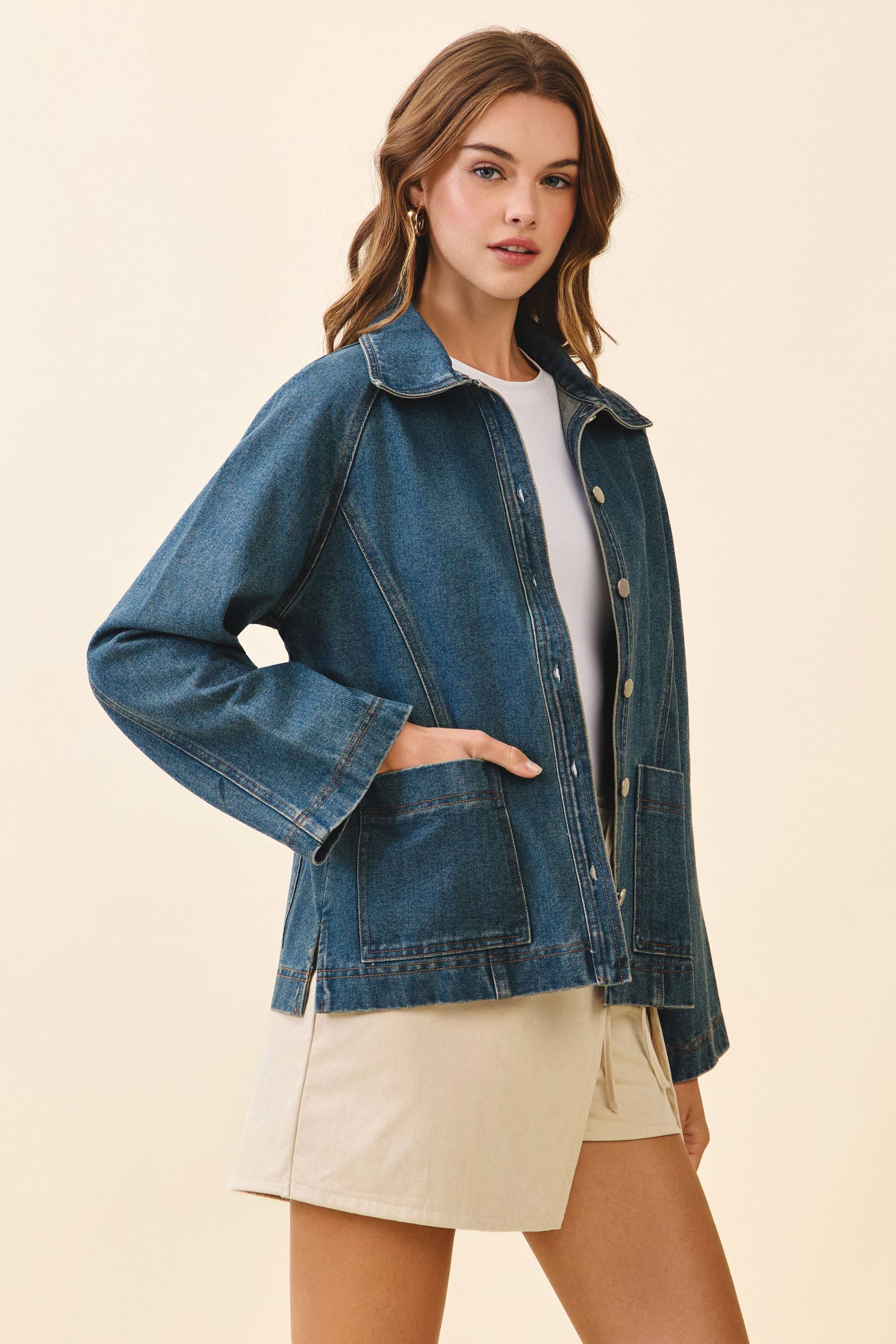Spread Collar Wide Sleeves Jacket