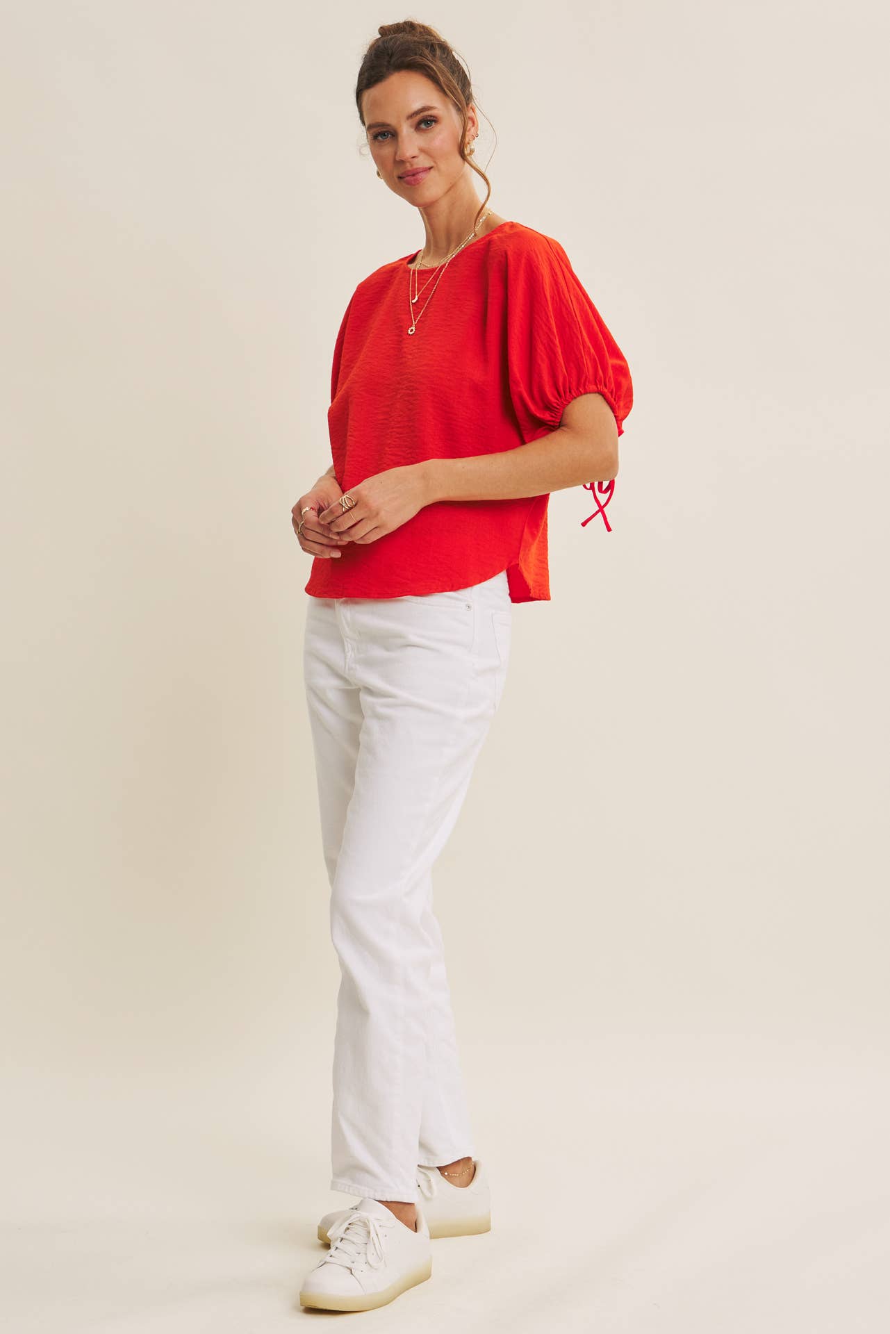 BLOUSE WITH RUCHED DOLMAN SLEEVES
