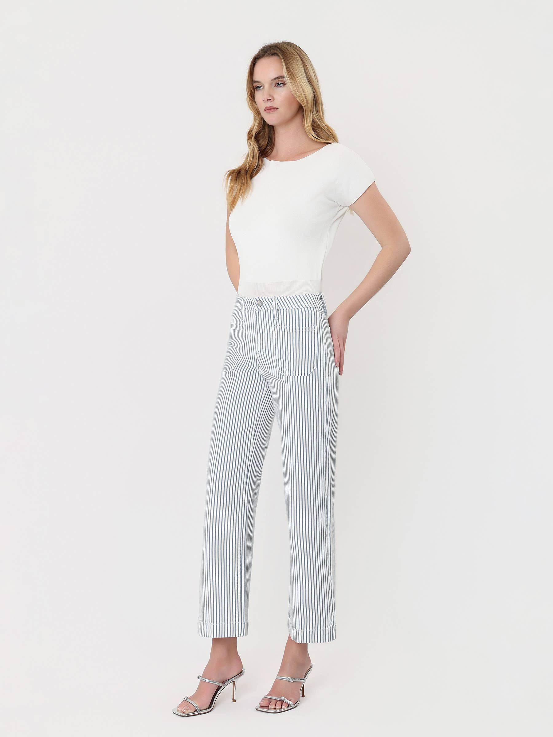 STRIPE HIGH RISE WIDE LEG JEANS