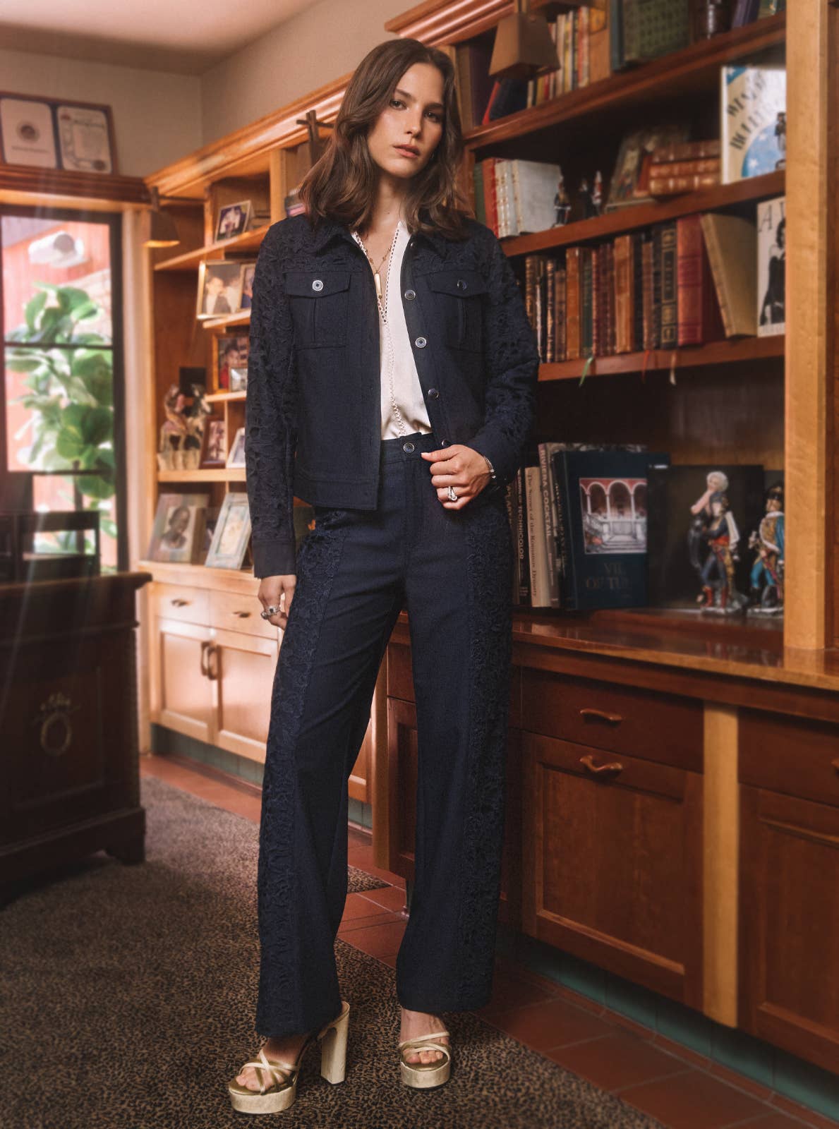 Lace-Paneled Wide-Leg Pants