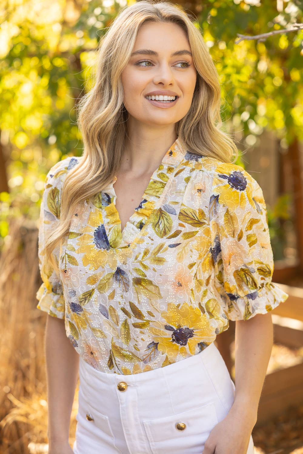 Floral Print Embroidery Top