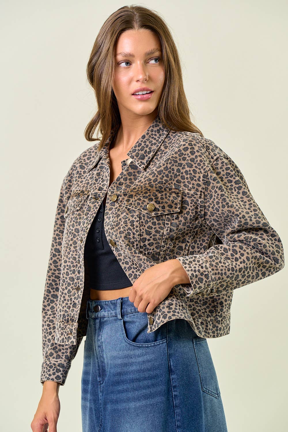 LEOPARD OVERSIZED DENIM JACKET
