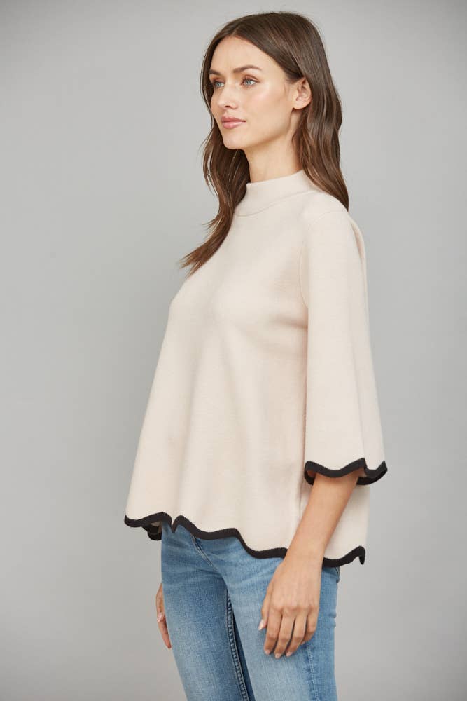 SCALLOP EDGE DETAILED MOCK NECK SWEATER TOP