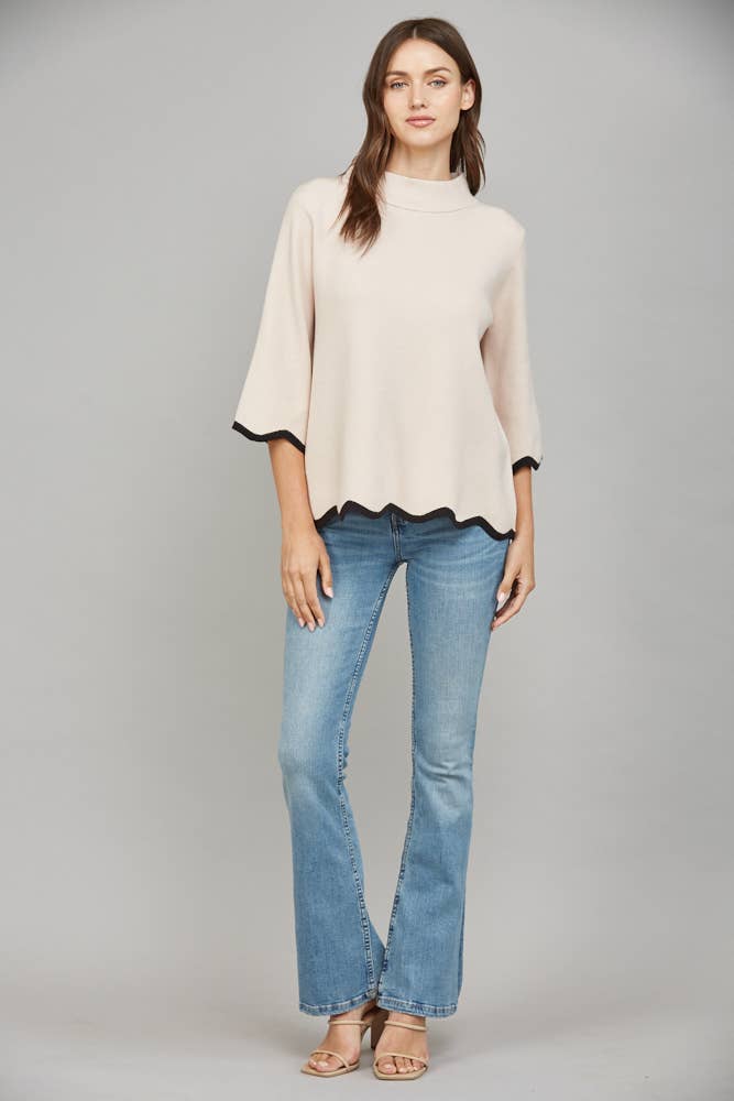 SCALLOP EDGE DETAILED MOCK NECK SWEATER TOP