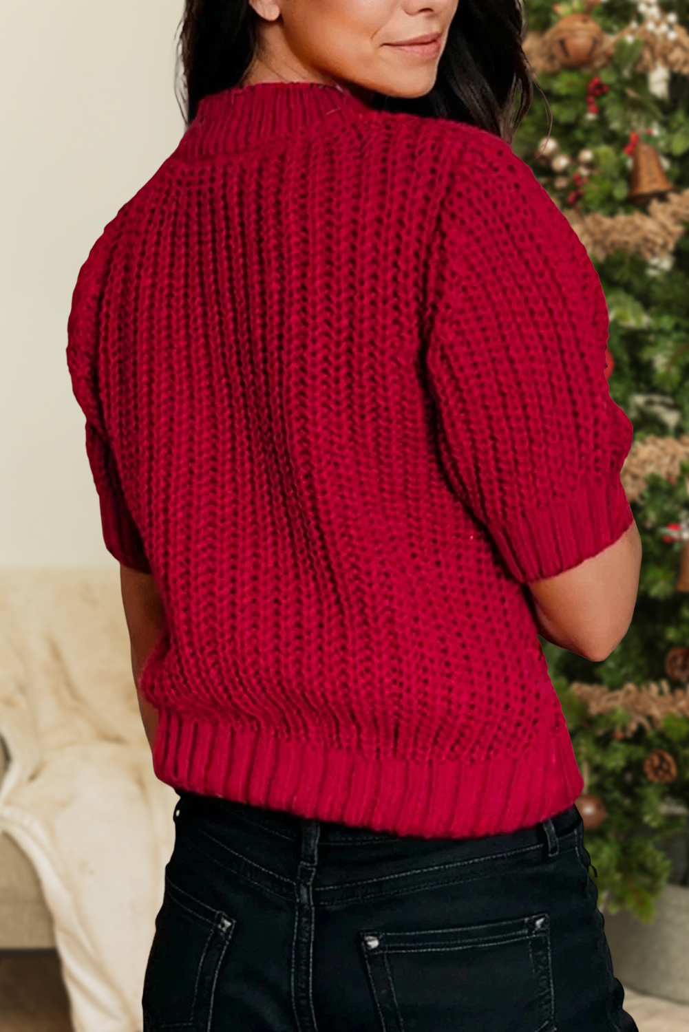 Lace Up Puff Sleeve Sweater