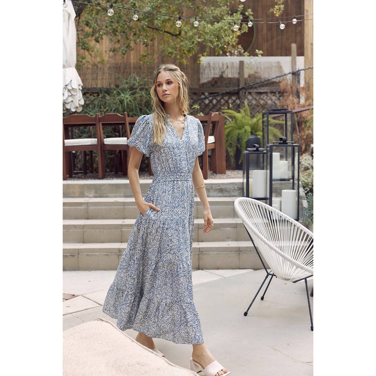 GARDEN LEAF FLOWY MAXI DRESS
