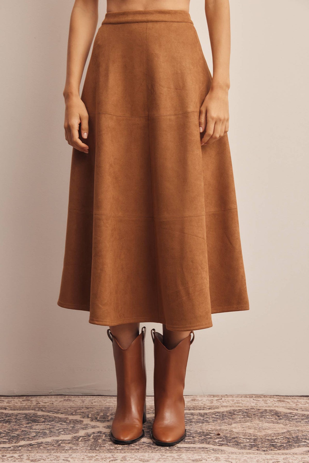 Suede A-Line Midi Skirt