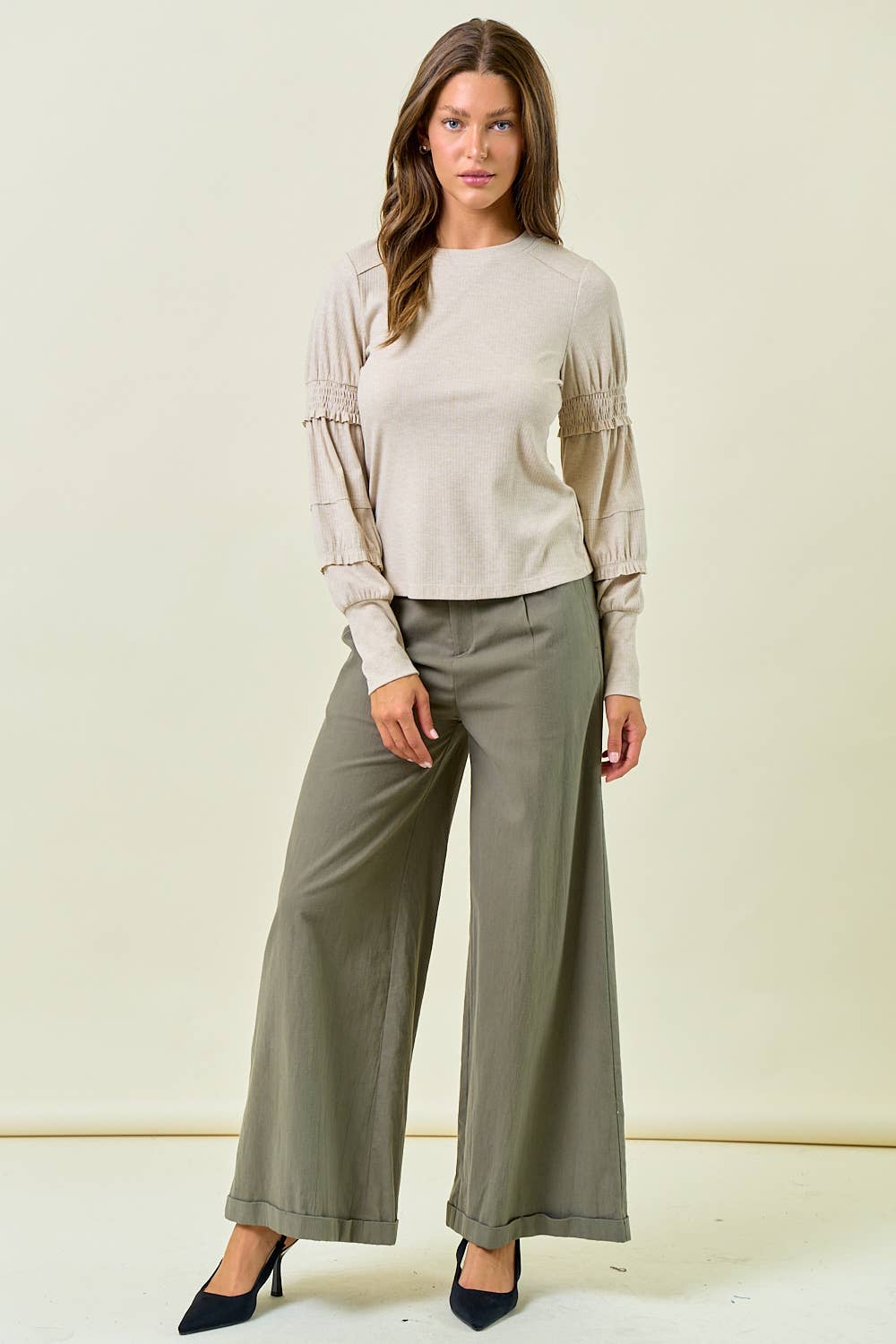 SMOCKED LONG SLEEVE TOP