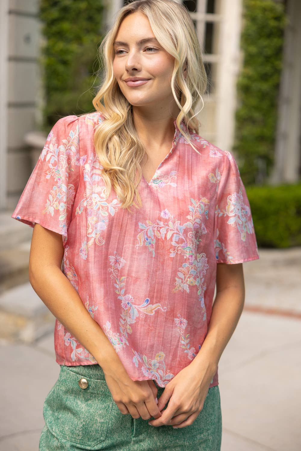 Ruffled V-Neck Floral Top