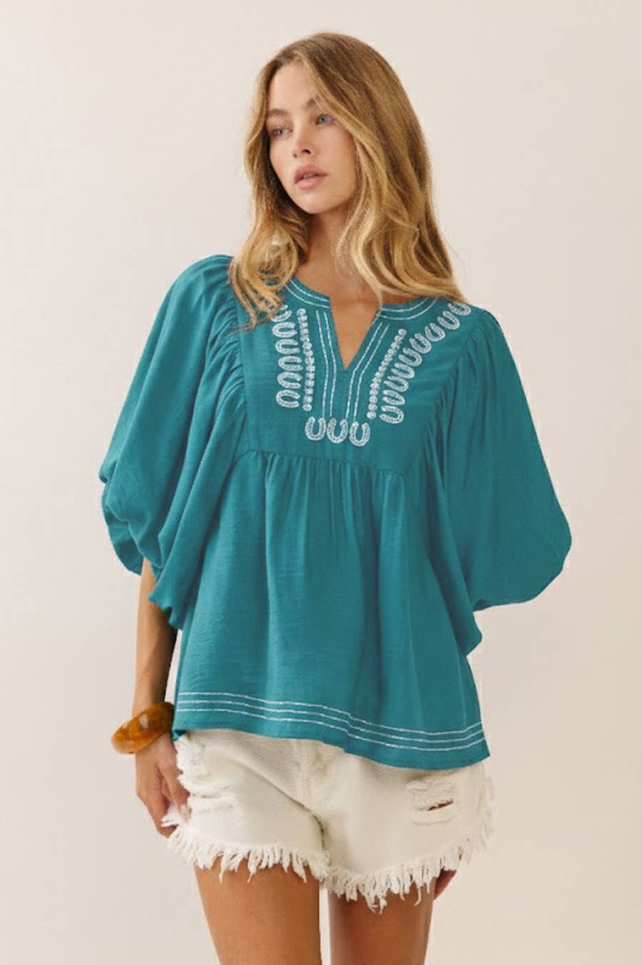 Embroidered V-neck Blouse
