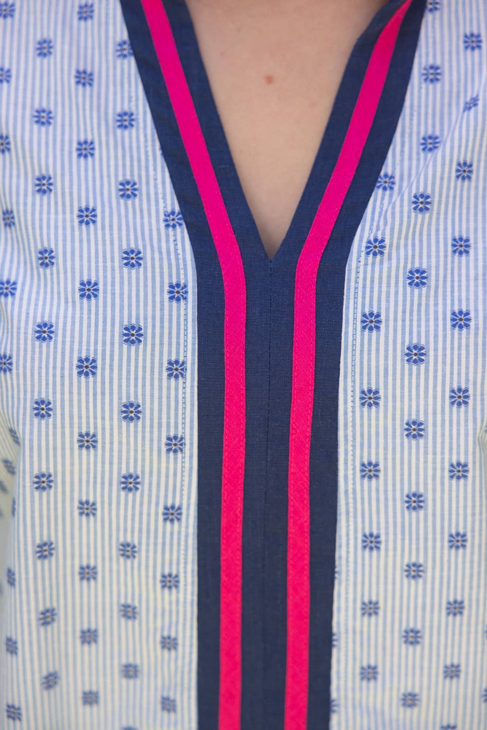 Embroidered Detail Stripe Top
