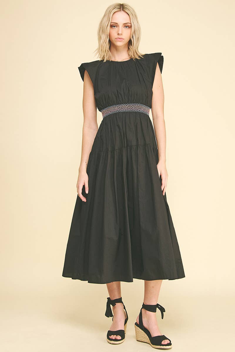 MIDI DRESS WITH SMOCKED WAISTBAND